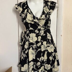 Free People French Quarter Print Wrap Flutter Sleeve Minidress, Black Onyx Combo